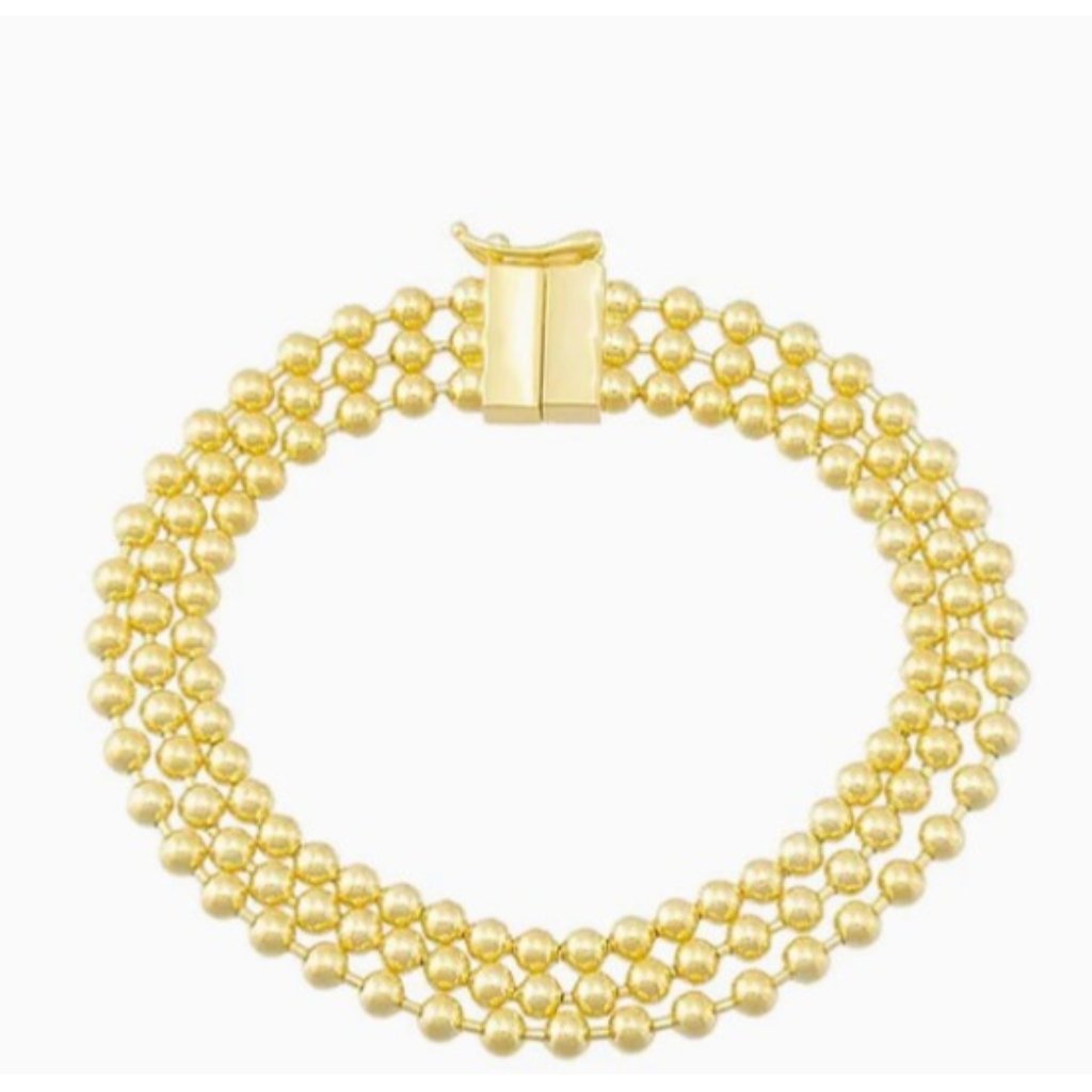 Adina Eden Triple Row Beaded Ball Bracelet Gold New